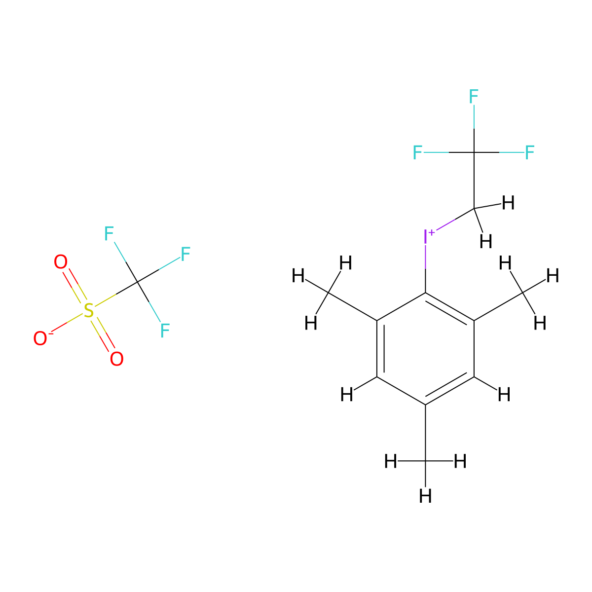 (2,2,2-Trifluoro-ethyl)-(2,4,6-trimethyl-phenyl)-iodonium triflate molecular structure, CAS 1660142-41-5