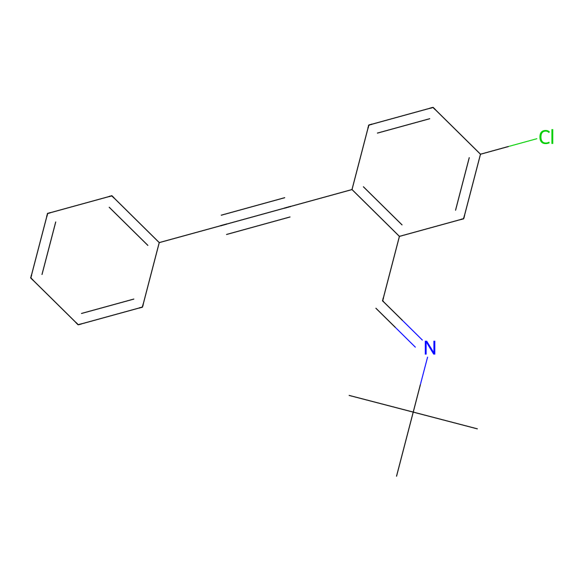 (E)-tert-butyl({[5-chloro-2-(2-phenylethynyl)phenyl]methylidene})amine molecular structure, CAS 1660146-76-8