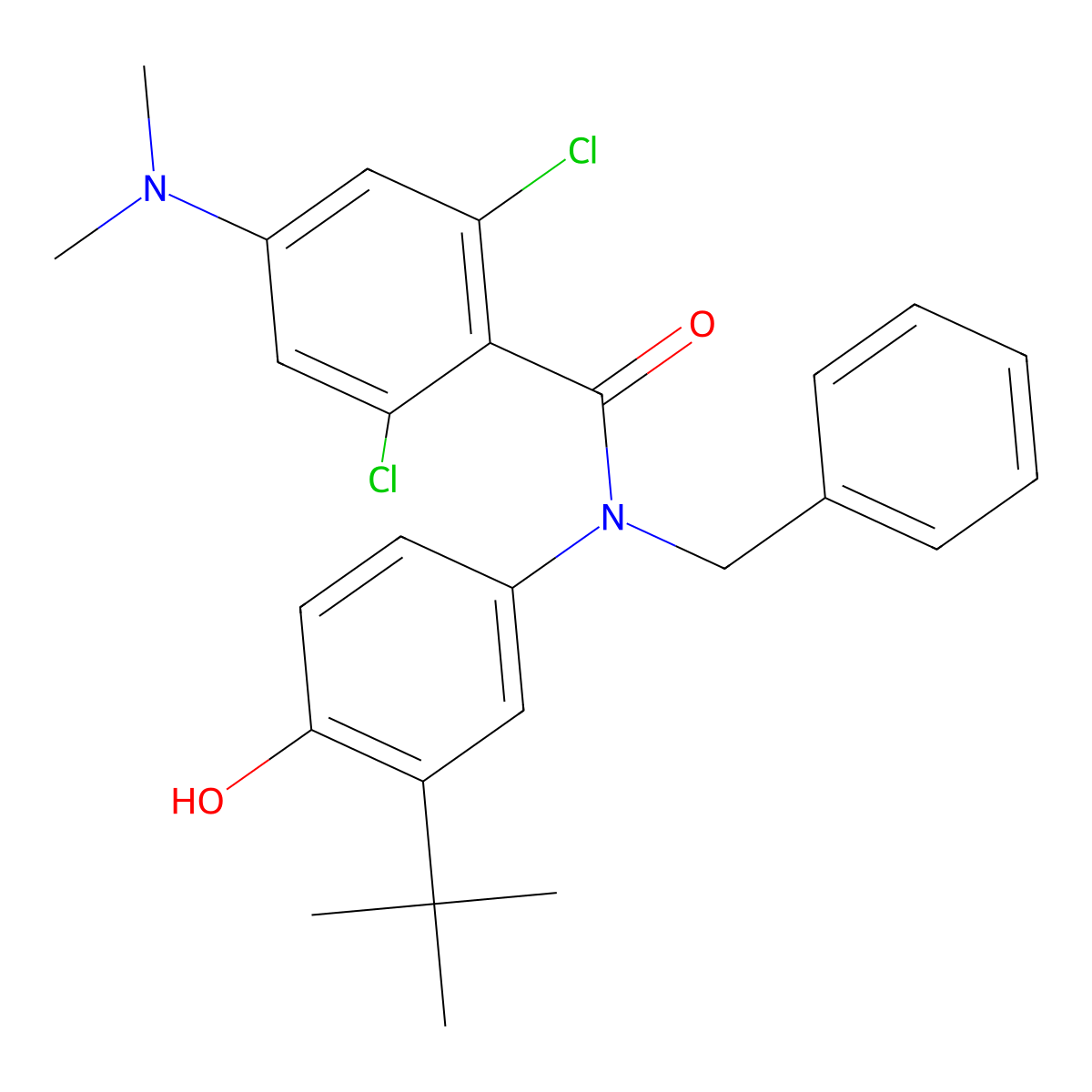 N-Benzyl-N-(3-Tert-Butyl-4-Hydroxyphenyl)-2,6-Dichloro-4-(Dimethylamino)benzamide molecular structure, CAS 1660153-08-1