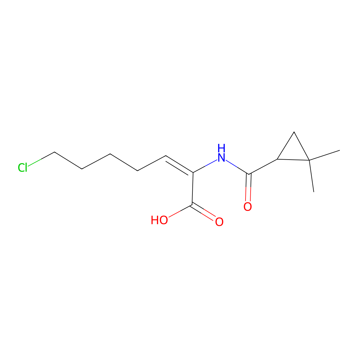 7-Chloro-2-[[[(1S)-2,2-dimethylcyclopropyl]carbonyl]amino]-2-heptenoic acid molecular structure, CAS 166037-21-4