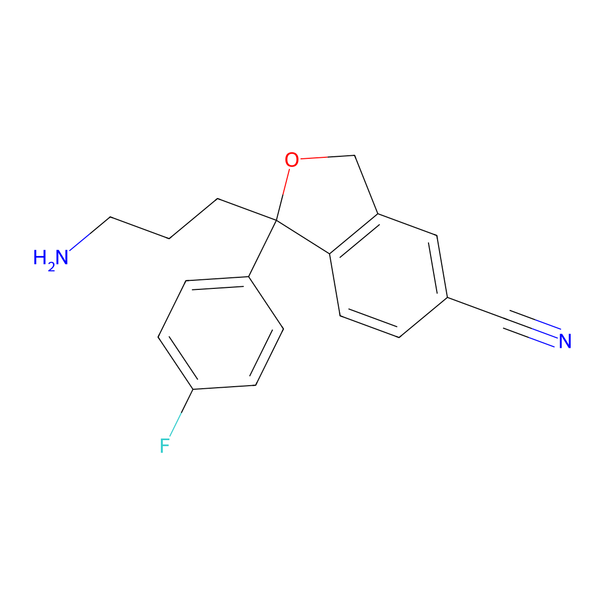 Didesmethylcitalopram molecular structure, CAS 166037-78-1