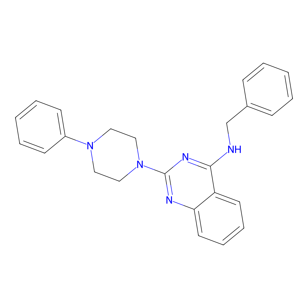 N-benzyl-2-(4-phenylpiperazin-1-yl)quinazolin-4-amine molecular structure, CAS 166039-49-2