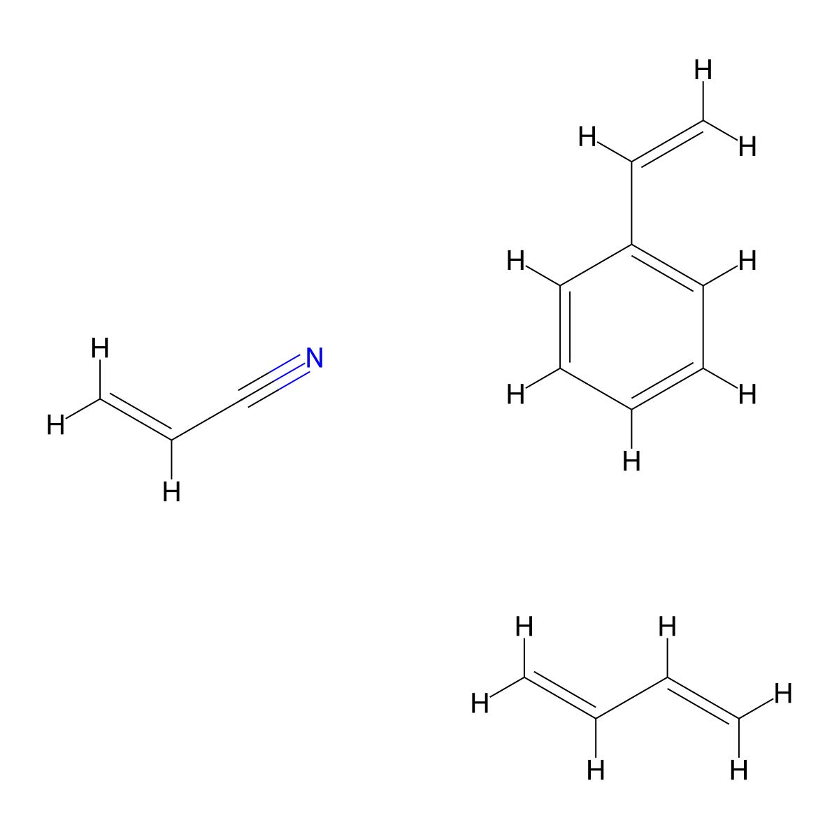 Acrylonitrile butadiene styrene molecular structure, CAS 166091-25-4