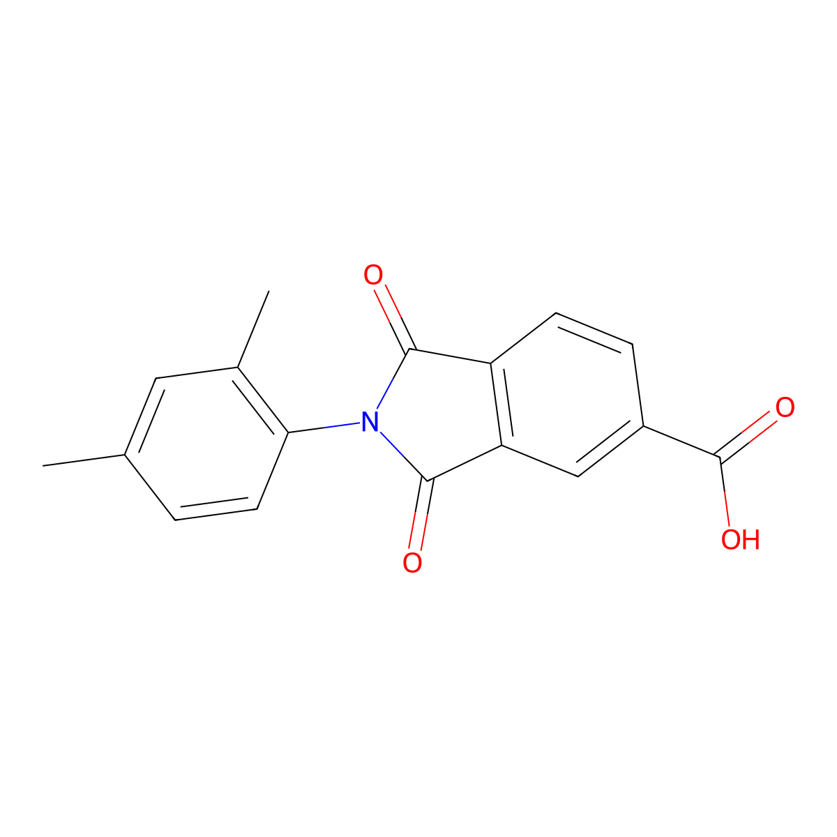 2-(2,4-dimethylphenyl)-1,3-dioxo-2,3-dihydro-1H-isoindole-5-carboxylic acid molecular structure, CAS 166096-45-3