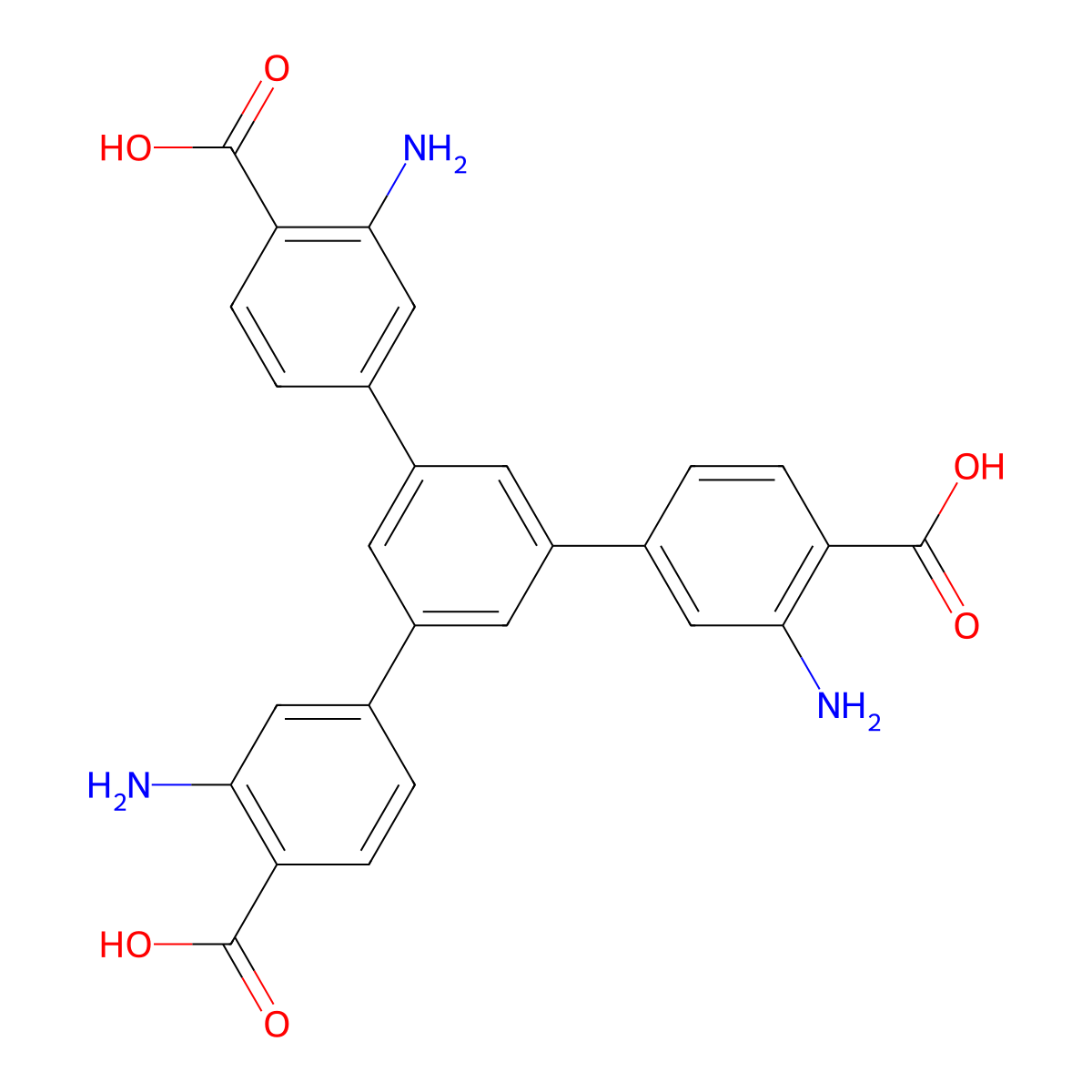 3,3''-Diamino-5'-(3-amino-4-carboxyphenyl)-[1,1':3',1''-terphenyl]-4,4''-dicarboxylic acid molecular structure, CAS 1660960-30-4