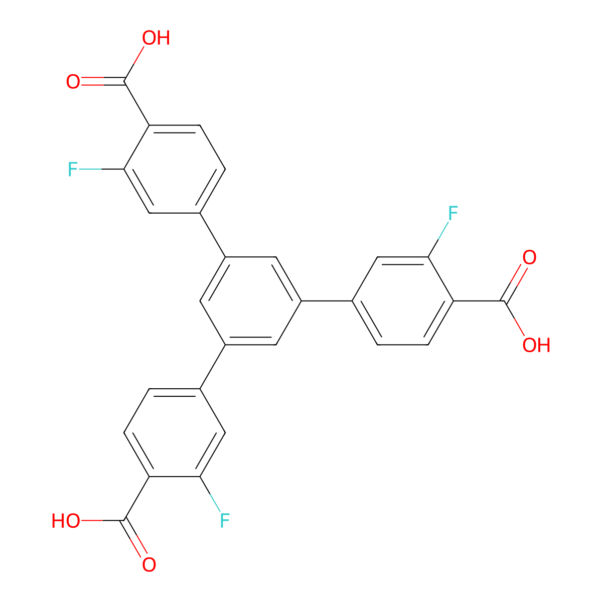 5'-(4-Carboxy-3-fluorophenyl)-3,3''-difluoro-[1,1':3',1''-terphenyl]-4,4''-dicarboxylic acid molecular structure, CAS 1660960-35-9