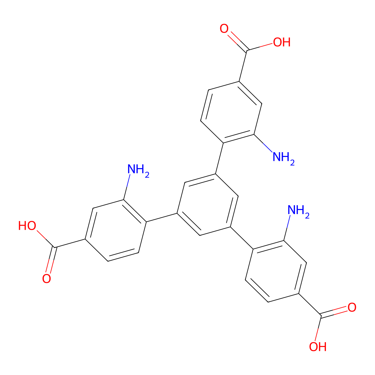 2,2''-Diamino-5'-(2-amino-4-carboxyphenyl)[1,1':3',1''-terphenyl]-4,4''-dicarboxylic acid molecular structure, CAS 1660960-37-1