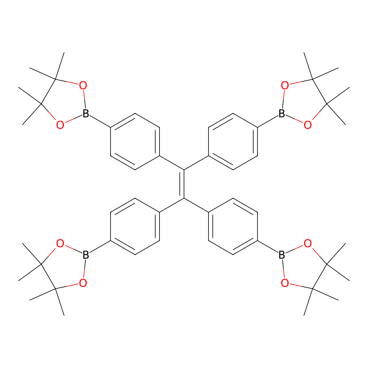 1,1,2,2-Tetrakis(4-(4,4,5,5-tetramethyl-1,3,2-dioxaborolan-2-yl)phenyl)ethene molecular structure, CAS 1660996-72-4