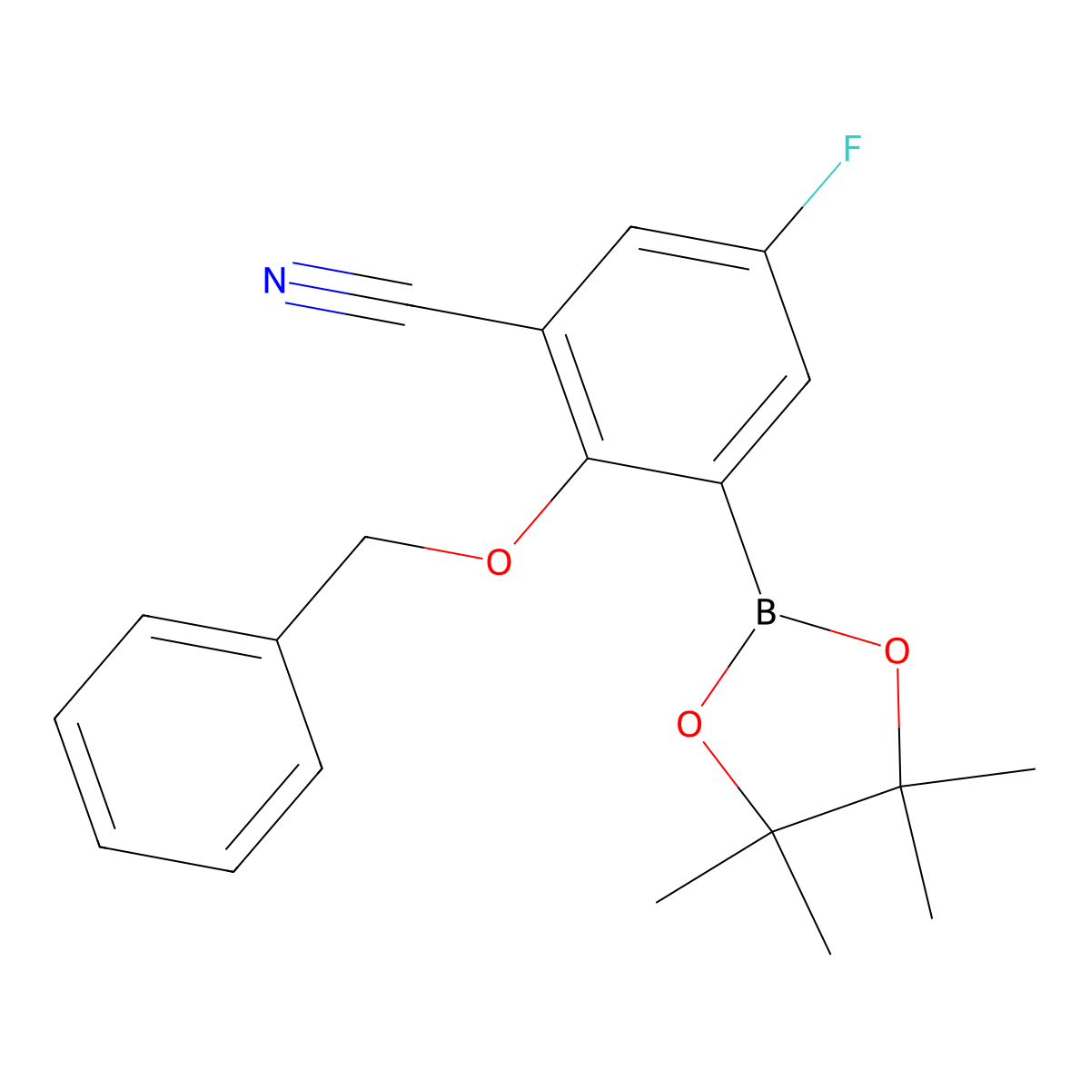 2-Benzyloxy-3-cyano-5-fluorophenylboronic acid pinacol ester molecular structure, CAS 1661043-42-0