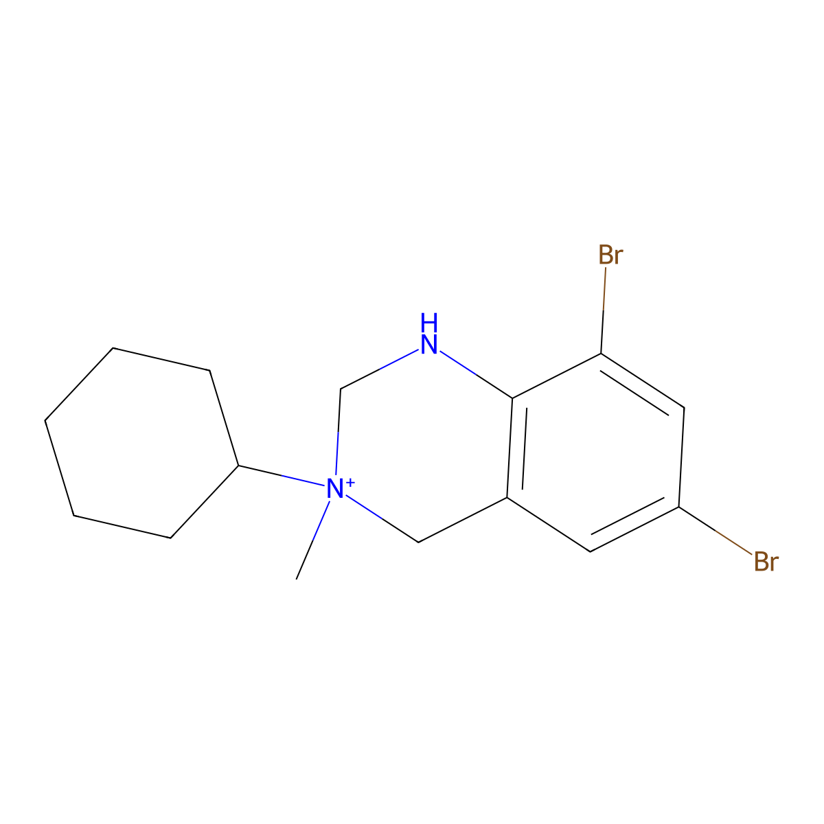 6,8-Dibromo-3-cyclohexyl-3-methyl-1,2,3,4-tetrahydroquinazolin-3-ium molecular structure, CAS 1661064-00-1