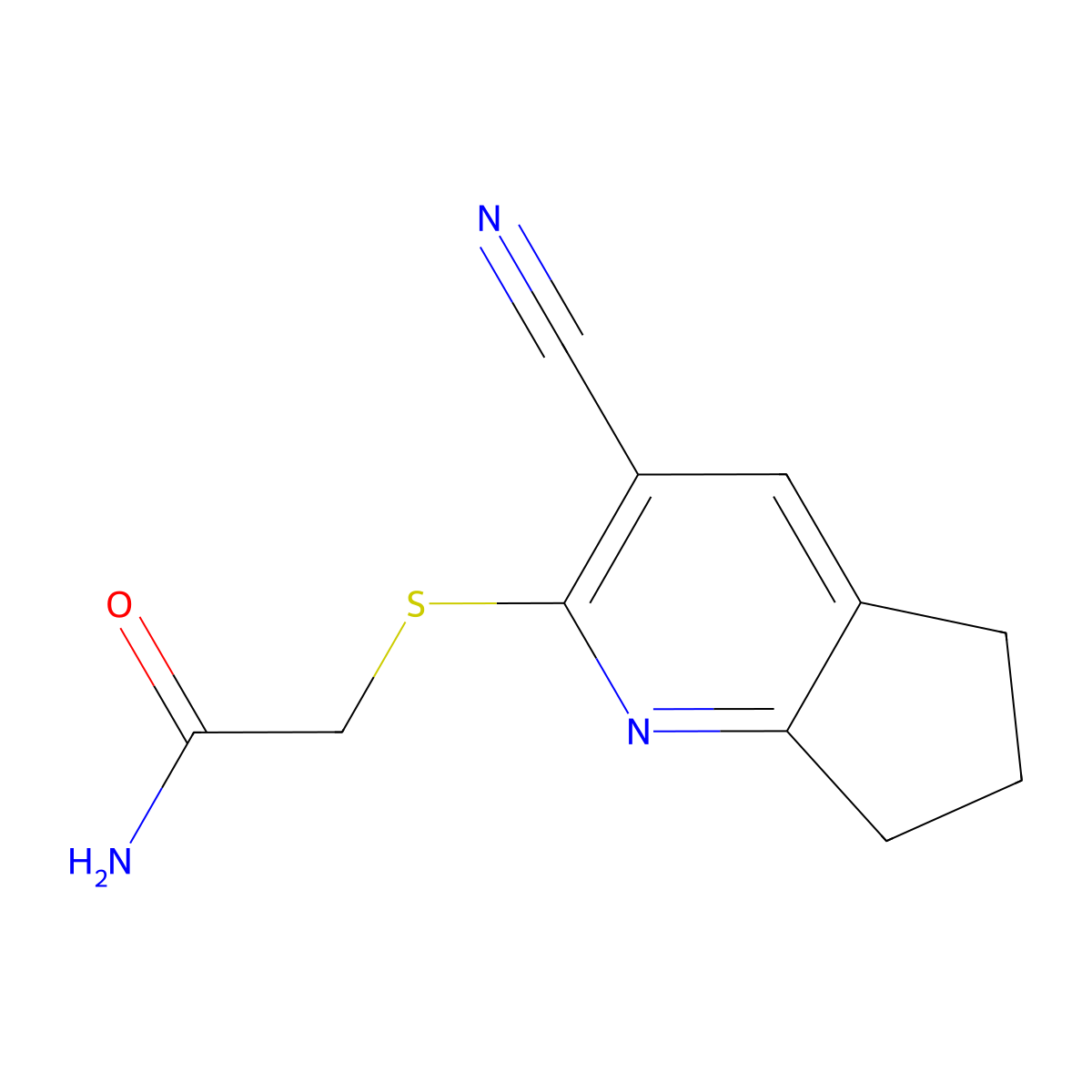 2-[(3-cyano-6,7-dihydro-5H-cyclopenta[b]pyridin-2-yl)sulfanyl]acetamide molecular structure, CAS 166113-78-6