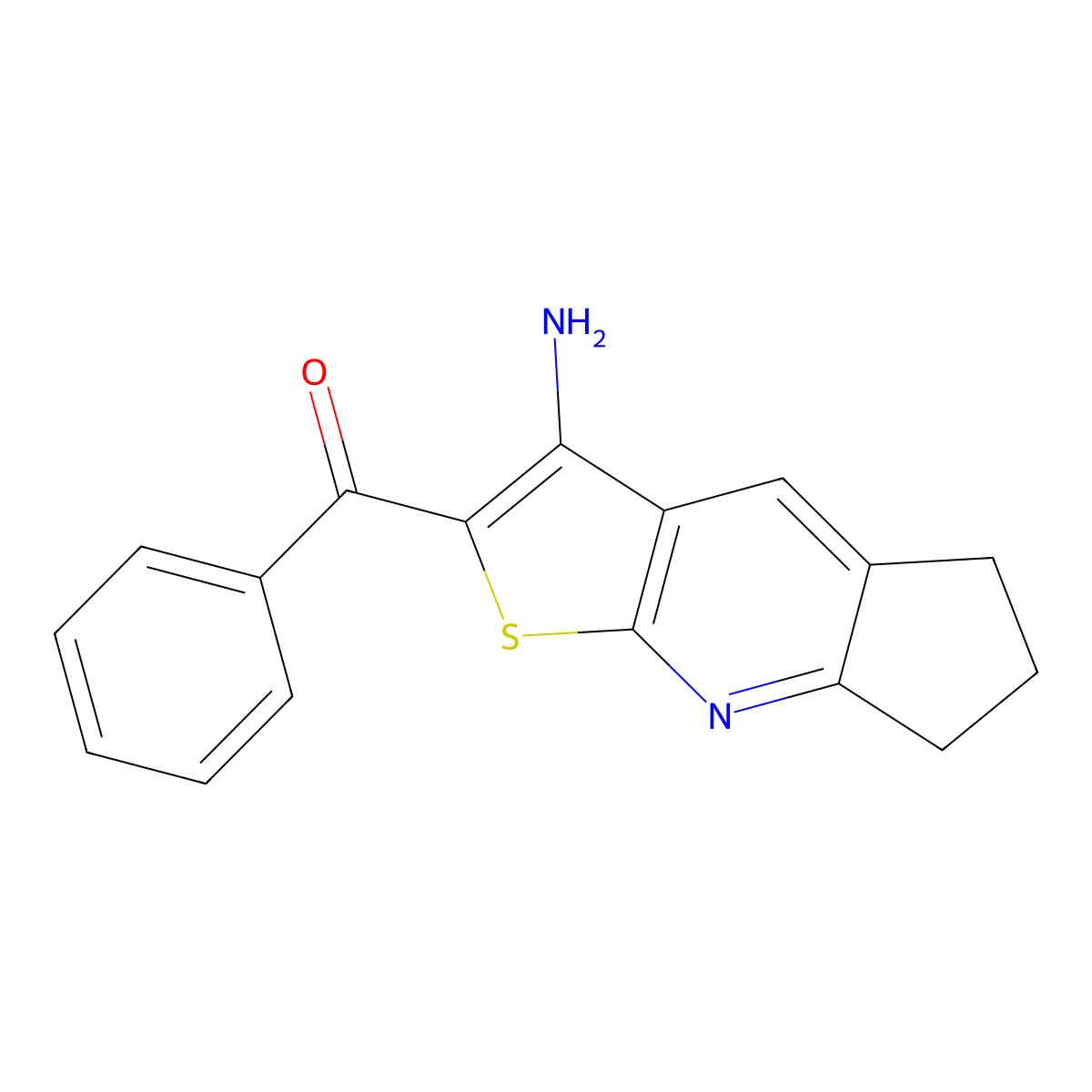 (3-amino-6,7-dihydro-5H-cyclopenta[b]thieno[3,2-e]pyridin-2-yl)(phenyl)methanone molecular structure, CAS 166113-88-8