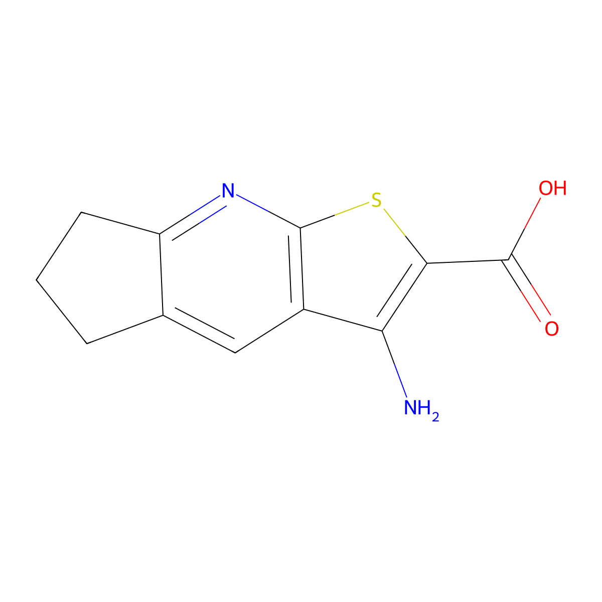 3-Amino-6,7-dihydro-5H-cyclopenta[b]thieno-[3,2-e]pyridine-2-carboxylic acid molecular structure, CAS 166113-90-2