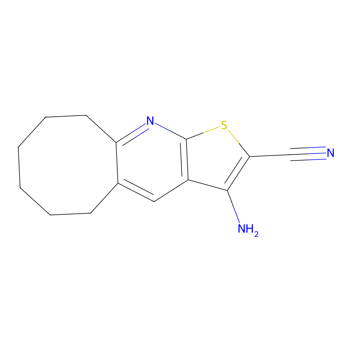 3-Amino-5,6,7,8,9,10-hexahydrocycloocta[b]thieno[3,2-e]pyridine-2-carbonitrile molecular structure, CAS 166113-91-3