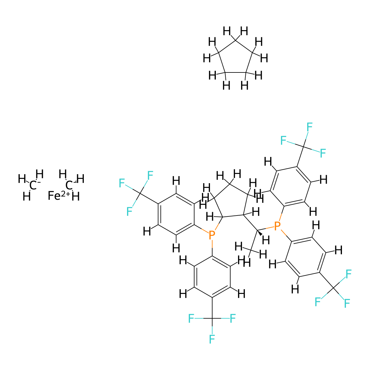 (R)-1-[(Sp)-2-[Bis[4-(trifluoromethyl)phenyl]phosphino]ferrocenyl]ethylbis[4-(trifluoromethyl)phenyl]phosphine molecular structure, CAS 166172-60-7