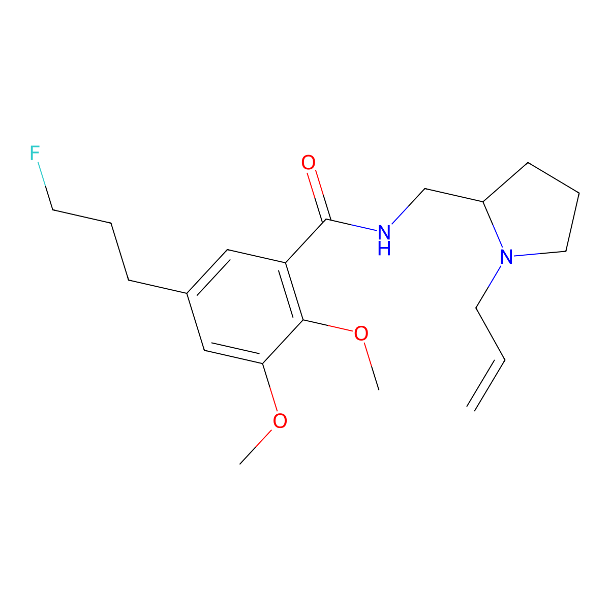 5-(3-Fluoropropyl)-2,3-dimethoxy-N-(((2S)-1-(2-propen-1-yl)-2-pyrrolidinyl)methyl)benzamide molecular structure, CAS 166173-78-0