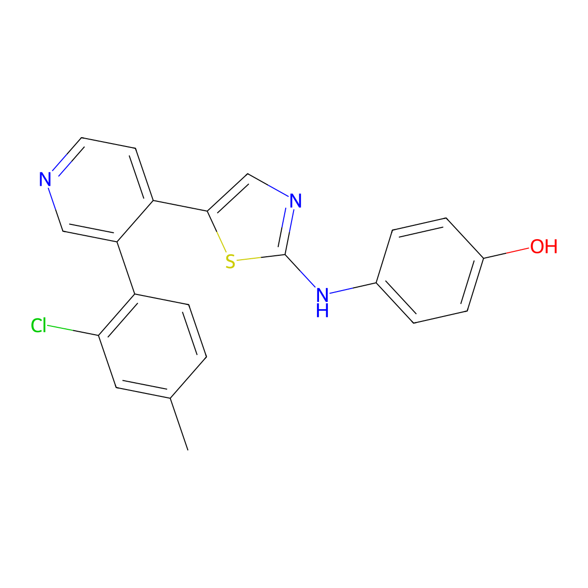 4-((5-(3-(2-Chloro-4-methylphenyl)pyridin-4-yl)thiazol-2-yl)amino)phenol molecular structure, CAS 1661845-86-8