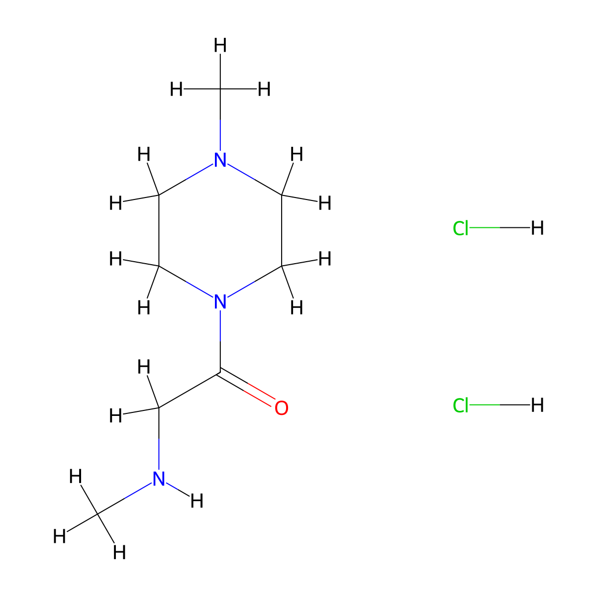 2-(Methylamino)-1-(4-methylpiperazin-1-yl)ethan-1-one--hydrogen chloride (1/2) molecular structure, CAS 166187-00-4