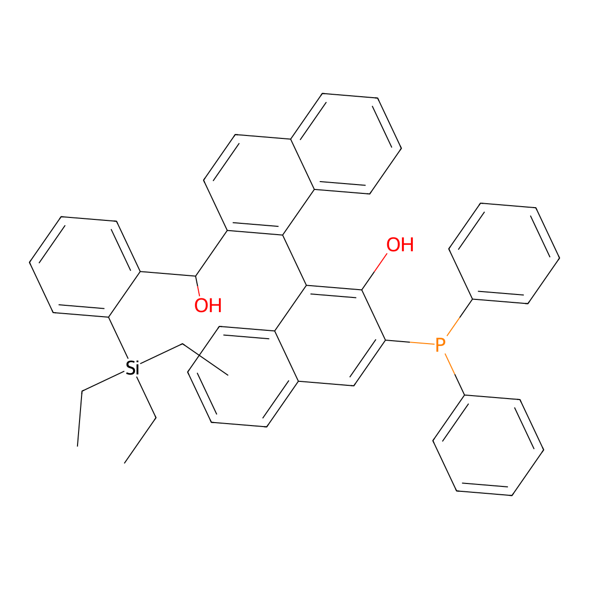 2-Hydroxy-3-(diphenylphosphino)-2'-[hydroxy[2-(triethylsilyl)phenyl]methyl]-[1,1'-binaphthalene] molecular structure, CAS 1661883-81-3