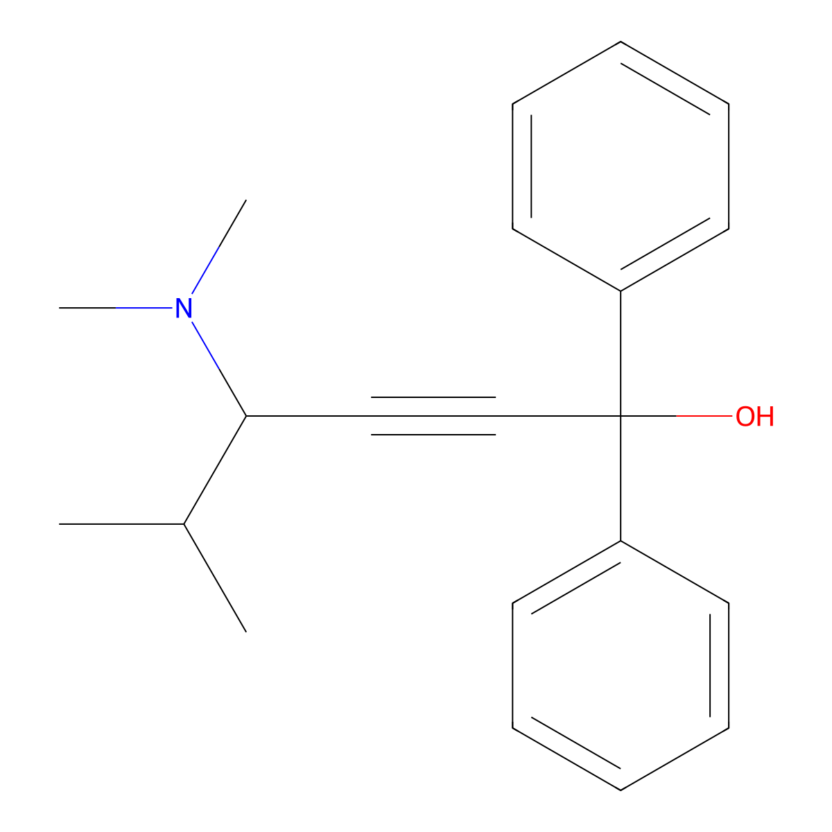 4-(Dimethylamino)-5-methyl-1,1-diphenylhex-2-yn-1-ol molecular structure, CAS 16628-42-5