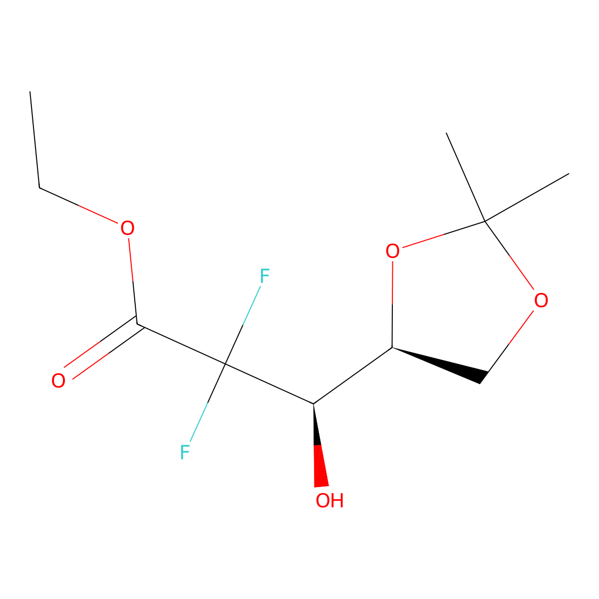 Ethyl (3R,S)-2,2-difluoro-3-hydroxy-3-(2,2-dimethyldioxolan-4-yl)propionate molecular structure, CAS 166376-98-3