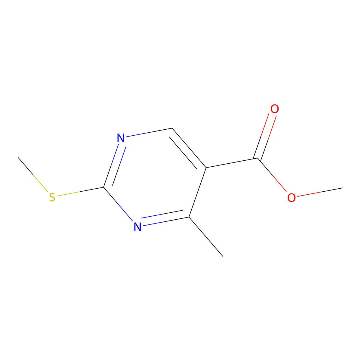 Methyl 4-methyl-2-(methylthio)pyrimidine-5-carboxylate molecular structure, CAS 166392-24-1