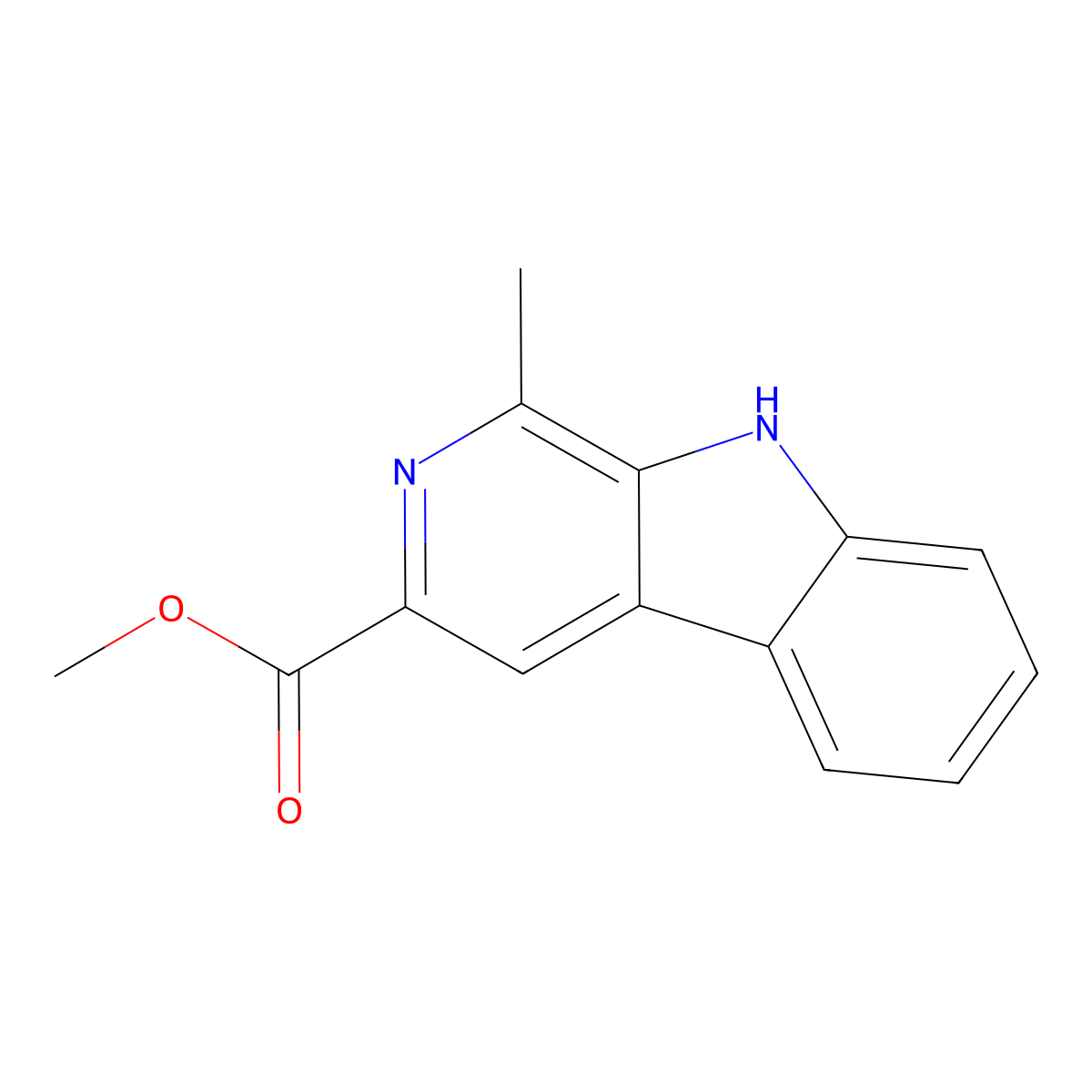Methyl 1-methyl-9H-pyrido(3,4-b)indole-3-carboxylate molecular structure, CAS 16641-82-0