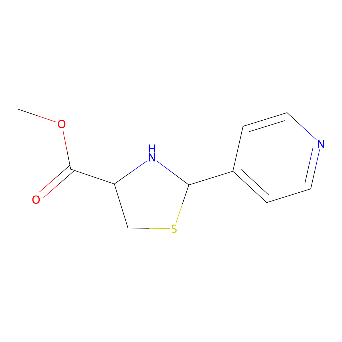 Methyl 2-(pyridin-4-yl)-1,3-thiazolidine-4-carboxylate molecular structure, CAS 166516-84-3