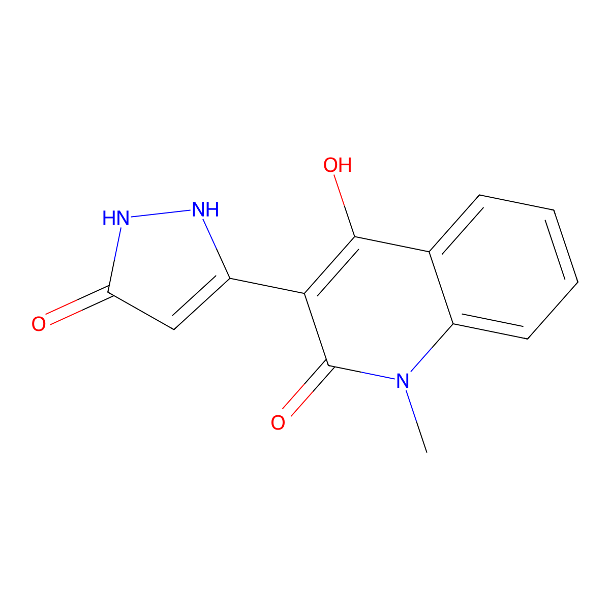 4-hydroxy-1-methyl-3-(5-oxo-2,5-dihydro-1H-pyrazol-3-yl)-2(1H)-quinolinone molecular structure, CAS 166520-35-0