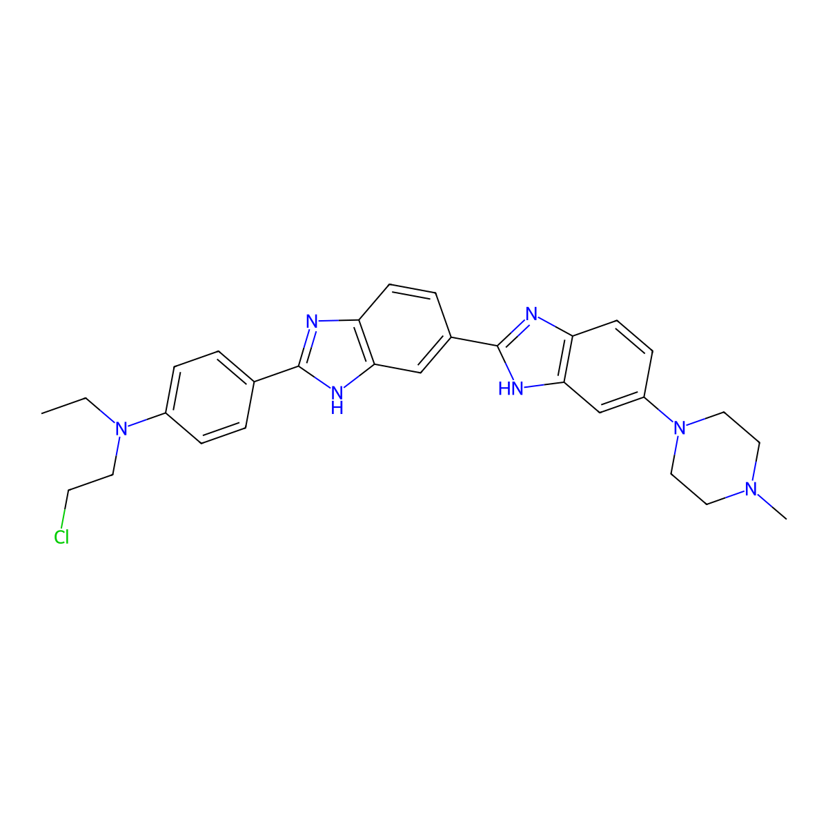 N-(2-Chloroethyl) N-ethyl-4-(5-(4-methyl-1-piperazinyl)(2,5'-bi-1H-benzimidazol)-2'-yl)benzenamine molecular structure, CAS 166546-18-5