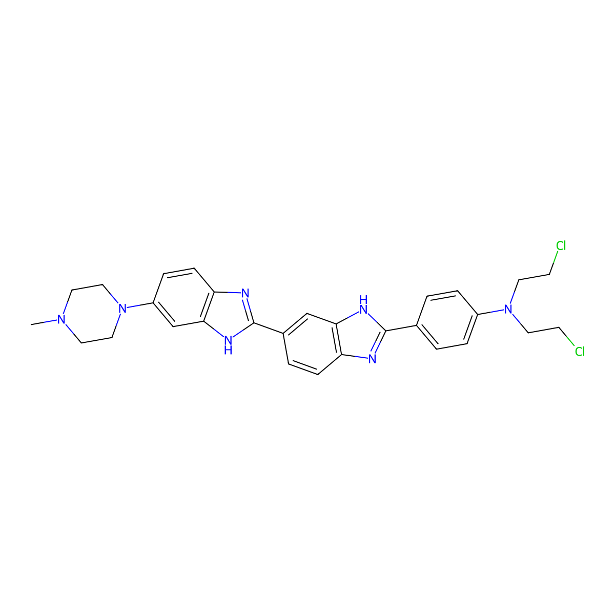 N,N-Bis(2-chloroethyl)-4-(5-(4-methyl-1-piperazinyl)(2,5'-bi-1H-benzimidazol)-2'-yl)benzenamine molecular structure, CAS 166546-19-6