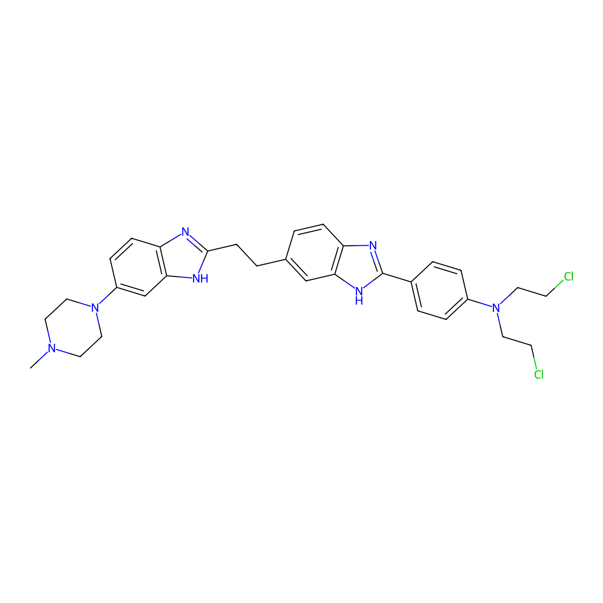 N,N-Bis(2-chloroethyl)-4-(5-(2-(5-(4-methyl-1-piperazinyl)-1H-benzimidazol-2-yl)ethyl)-1H-benzimidazol-2-yl)-benzenamine molecular structure, CAS 166546-21-0