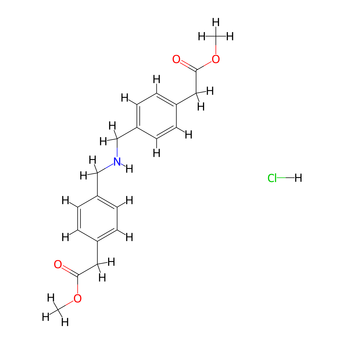 Dimethyl 2,2'-((azanediylbis(methylene))bis(4,1-phenylene))diacetate hydrochloride molecular structure, CAS 1666113-02-5