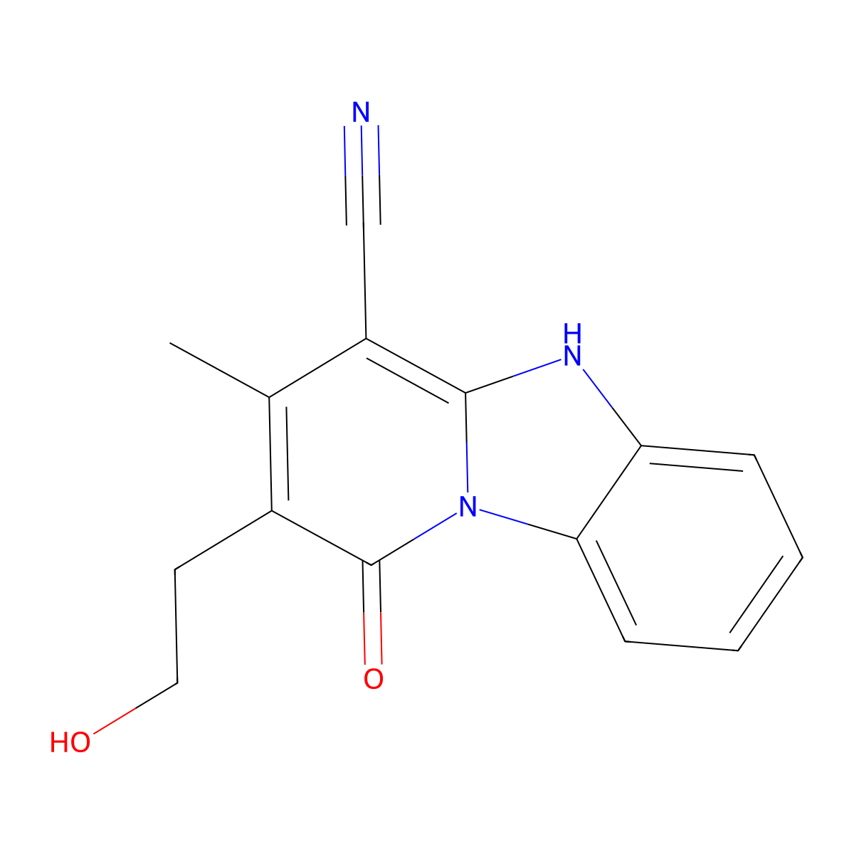 2-(2-Hydroxyethyl)-3-methyl-1-oxo-1,5-dihydropyrido[1,2-a]benzimidazole-4-carbonitrile molecular structure, CAS 166671-26-7