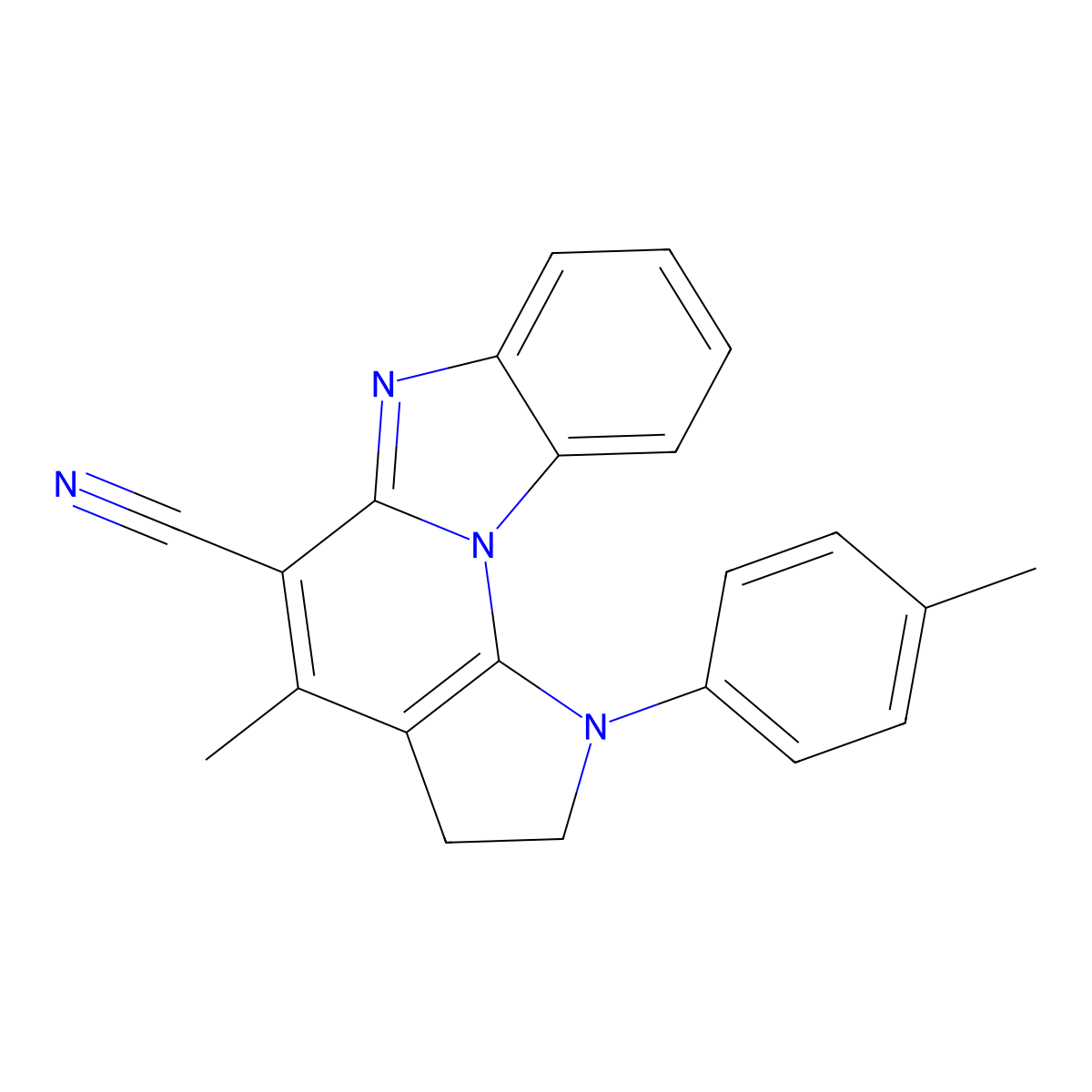 4-Methyl-1-(4-methylphenyl)-2,3-dihydro-1H-pyrrolo[3',2':5,6]pyrido[1,2-a]benzimidazole-5-carbonitrile molecular structure, CAS 166671-41-6