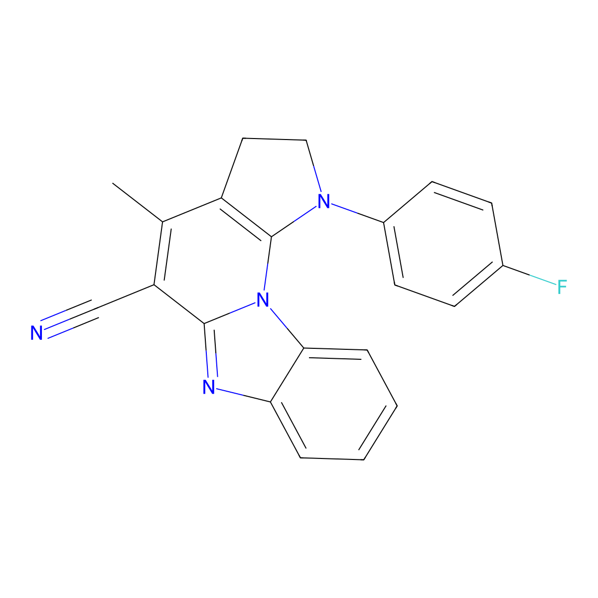 1-(4-Fluorophenyl)-4-methyl-2,3-dihydro-1H-pyrrolo[3',2':5,6]pyrido[1,2-a]benzimidazole-5-carbonitrile molecular structure, CAS 166671-44-9