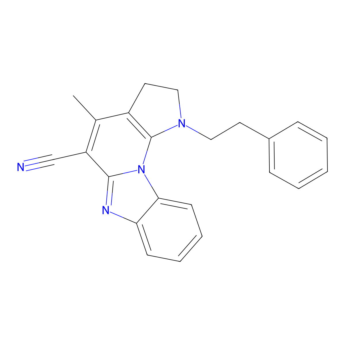 7-Methyl-3-(2-phenylethyl)-1,3,10-triazatetracyclo[7.7.0.0^{2,6}.0^{11,16}]hexadeca-2(6),7,9,11,13,15-hexaene-8-carbonitrile molecular structure, CAS 166671-45-0