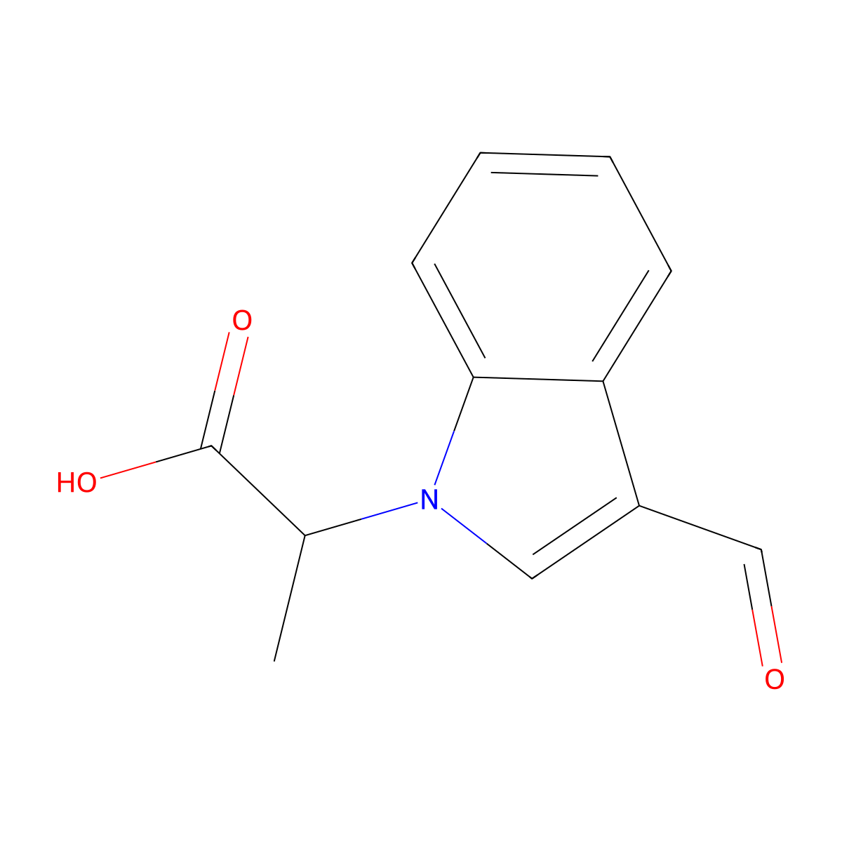2-(3-formyl-1H-indol-1-yl)propanoic acid molecular structure, CAS 166747-91-7