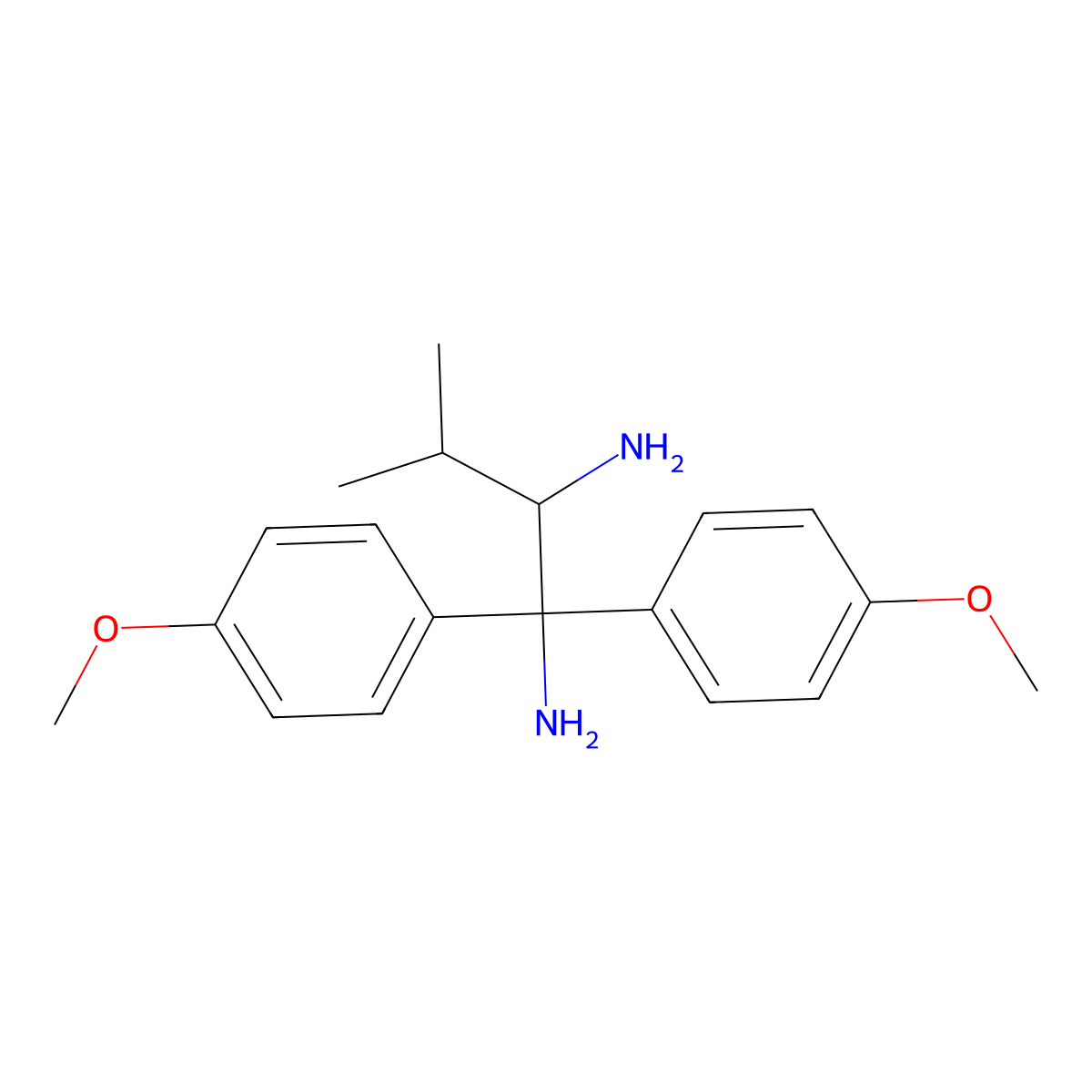 (2R)-(+)-1,1-Bis(4-methoxyphenyl)-3-methyl-1,2-butanediamine molecular structure, CAS 166764-19-8
