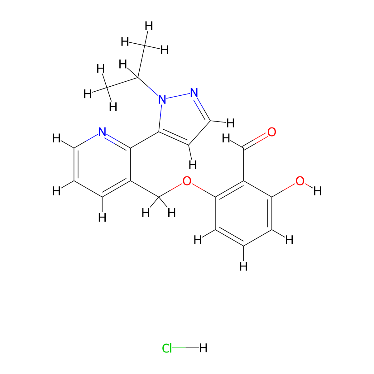 2-hydroxy-6-((2-(1-isopropyl-1H-pyrazol-5-yl)pyridin-3-yl)methoxy)benzaldehyde hydrochloride molecular structure, CAS 1667717-41-0