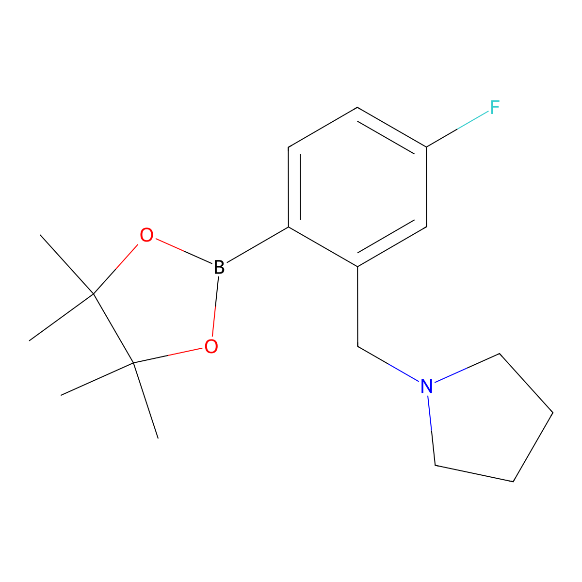 1-(5-Fluoro-2-(4,4,5,5-tetramethyl-1,3,2-dioxaborolan-2-yl)benzyl)pyrrolidine molecular structure, CAS 1667753-41-4