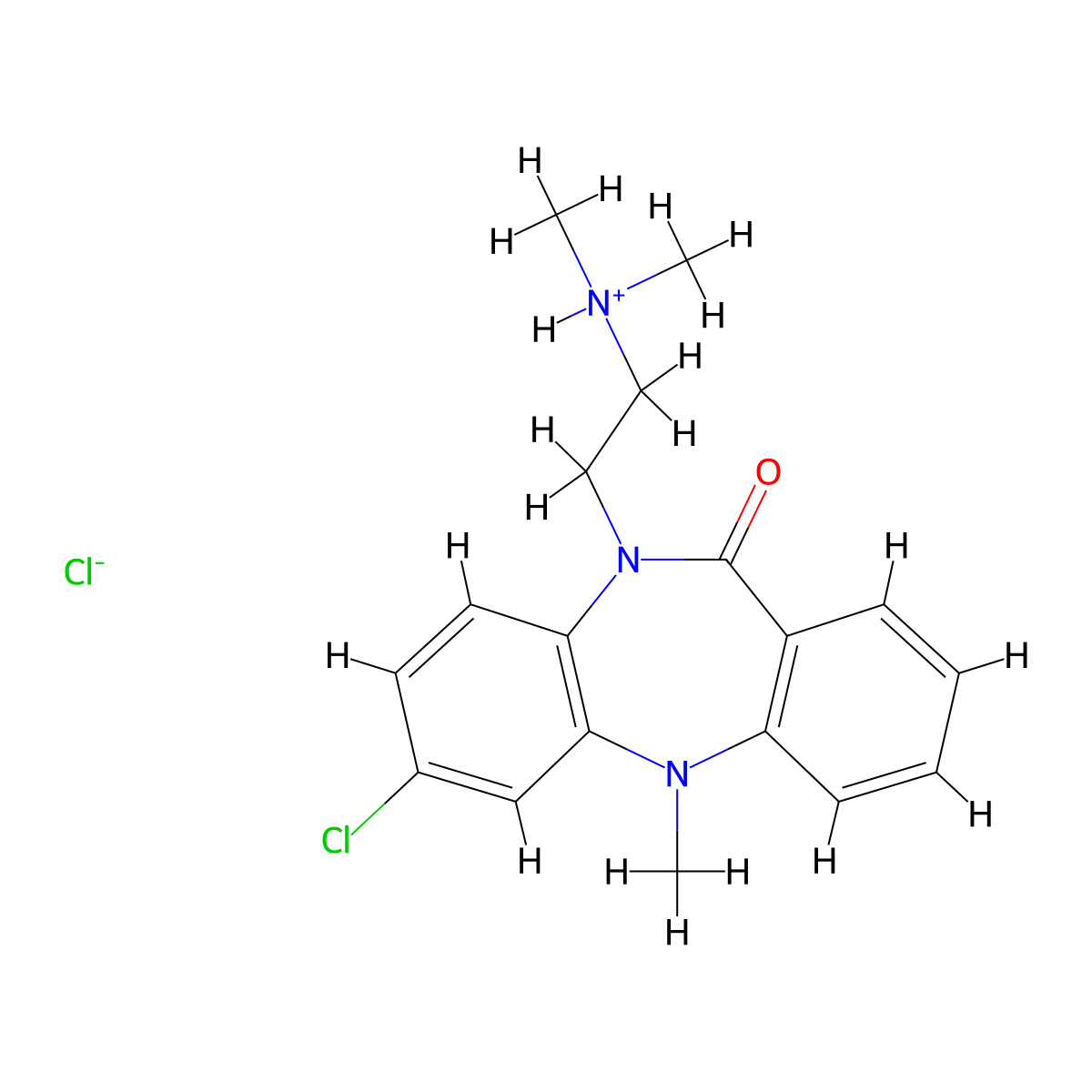5H-Dibenzo(b,e)(1,4)diazepin-11-one, 10,11-dihydro-7-chloro-10-(2-(dimethylamino)ethyl)-5-methyl-, hydrochloride molecular structure, CAS 1668-71-9
