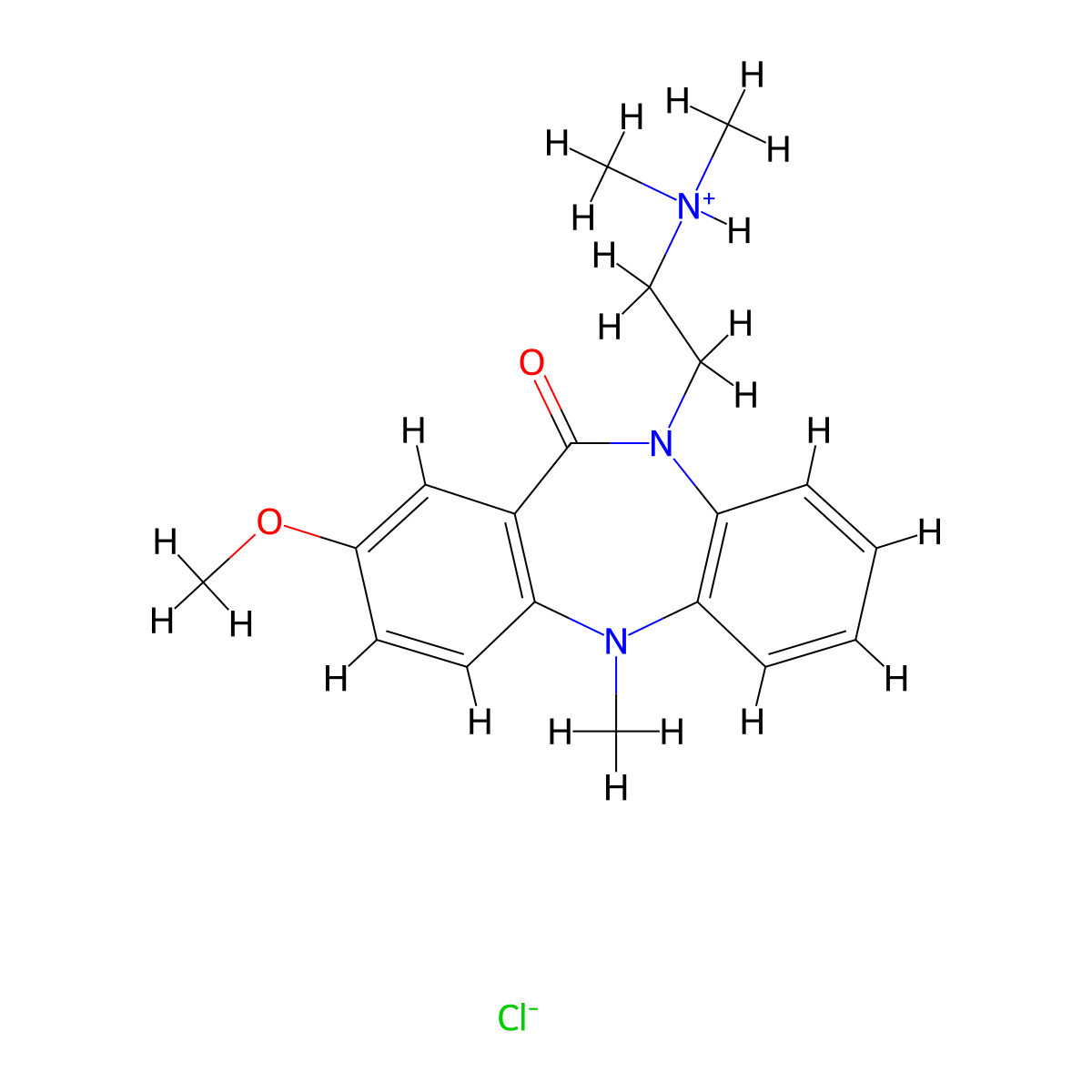 5H-Dibenzo(b,e)(1,4)diazepin-11-one, 10,11-dihydro-10-(2-(dimethylamino)ethyl)-2-methoxy-5-methyl-, hydrochloride molecular structure, CAS 1668-73-1