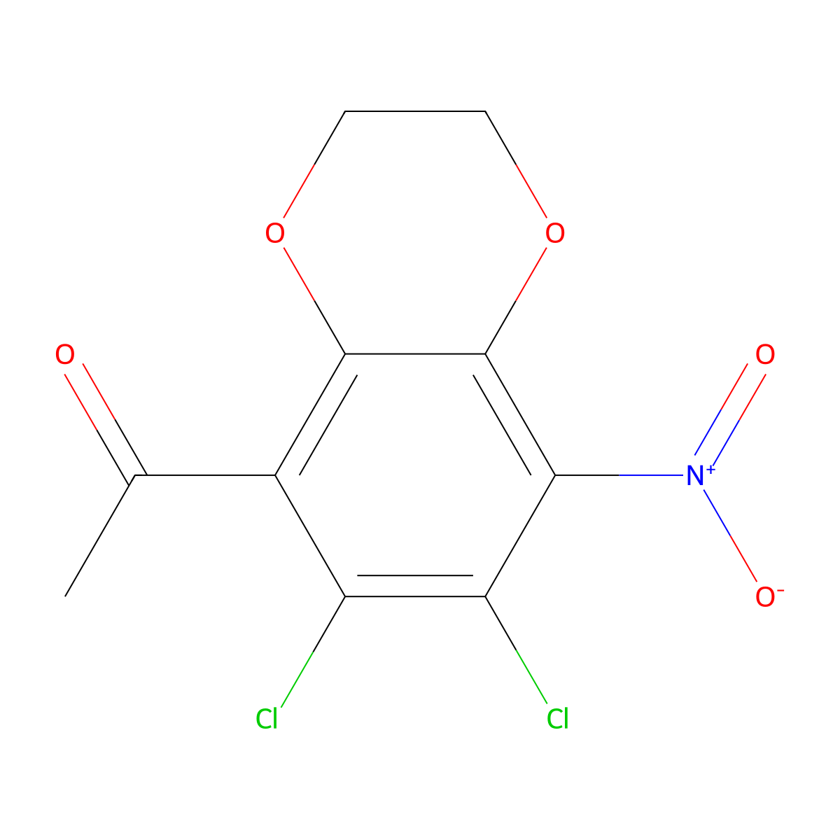1-(6,7-Dichloro-8-nitro-2,3-dihydro-1,4-benzodioxin-5-yl)-1-ethanone molecular structure, CAS 166816-12-2