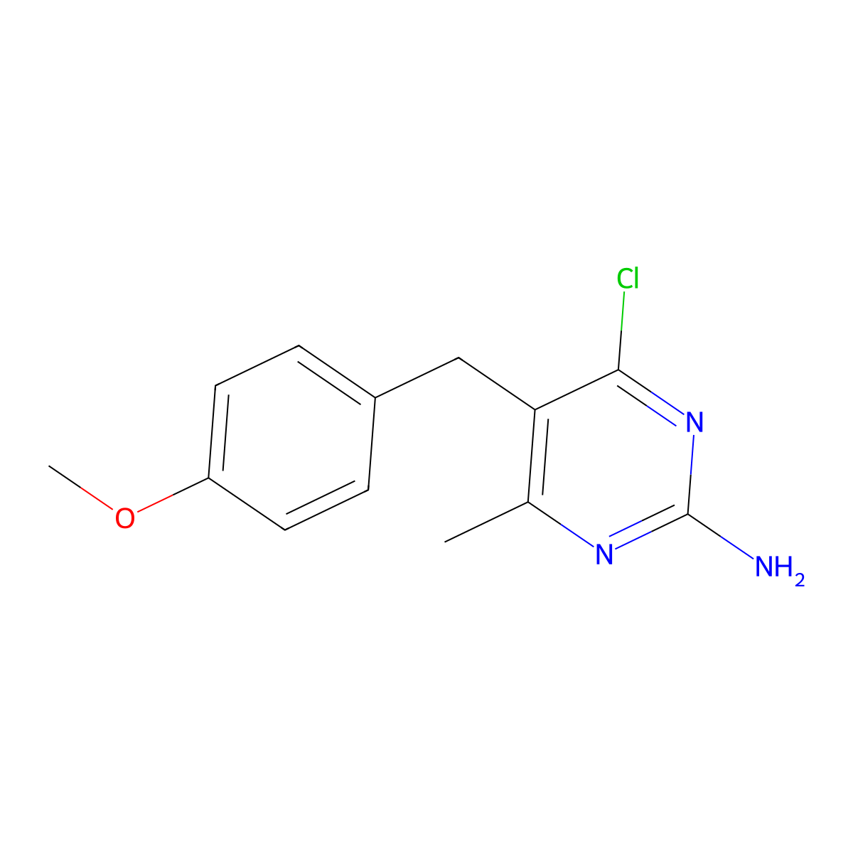4-Chloro-5-(4-methoxybenzyl)-6-methylpyrimidin-2-amine molecular structure, CAS 16682-67-0