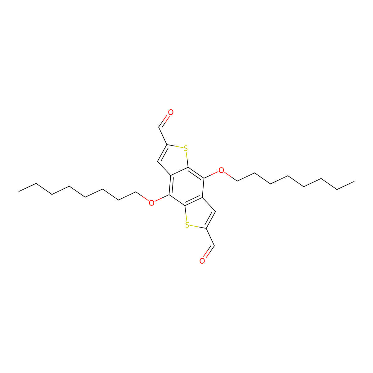4,8-Bis(n-octyloxy)benzo[1,2-b:4,5-b']dithiophene-2,6-dicarbaldehyde molecular structure, CAS 1668554-22-0