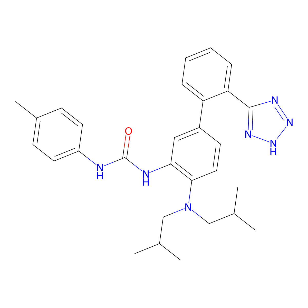 1-[2-[bis(2-methylpropyl)amino]-5-[2-(2H-tetrazol-5-yl)phenyl]phenyl]-3-(4-methylphenyl)urea molecular structure, CAS 1668565-74-9