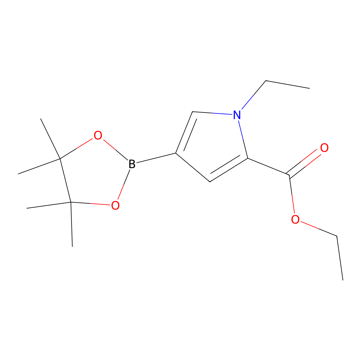 Ethyl 1-ethyl-4-(4,4,5,5-tetramethyl-1,3,2-dioxaborolan-2-yl)-1H-pyrrole-2-carboxylate molecular structure, CAS 1669415-62-6