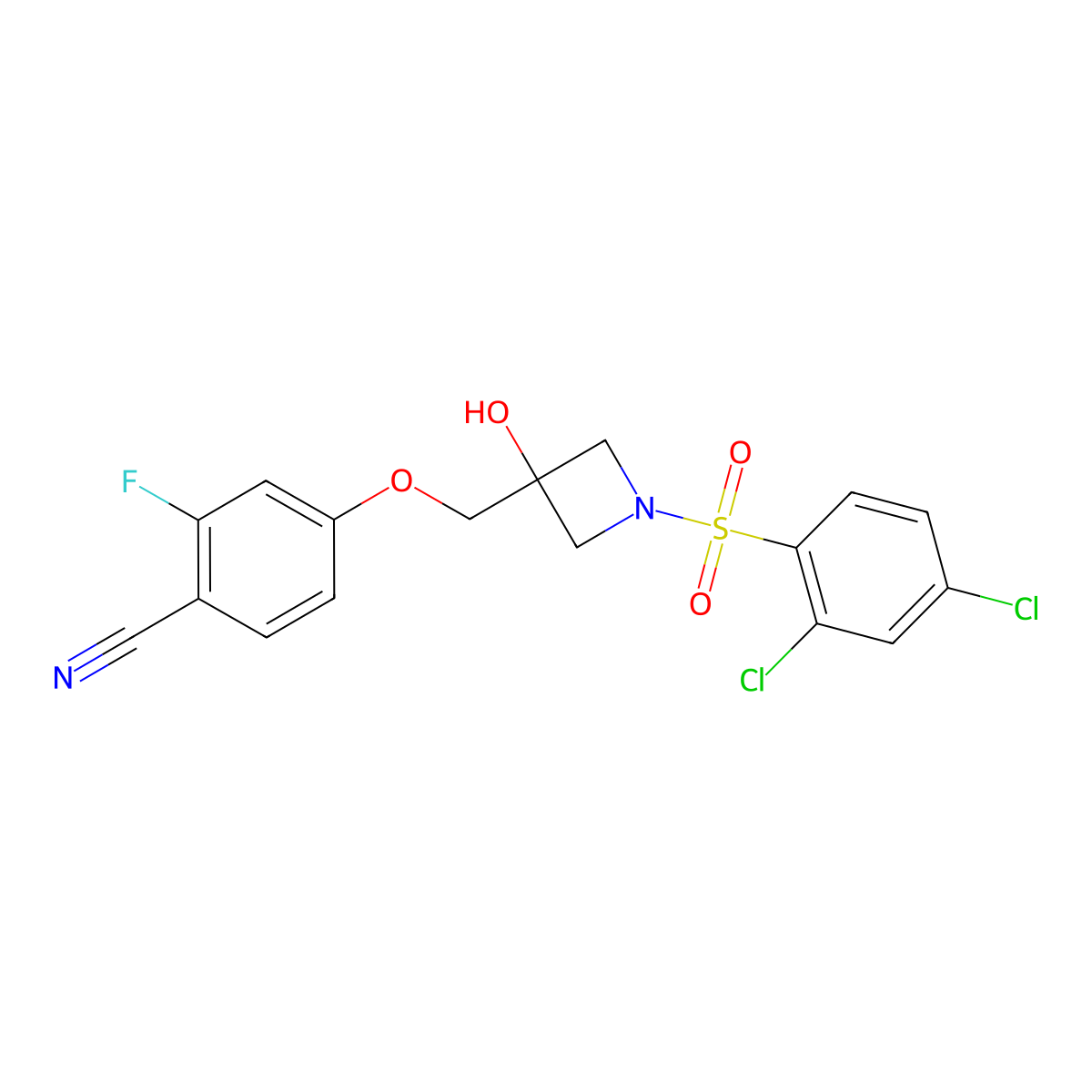 4-((1-((2,4-Dichlorophenyl)sulfonyl)-3-hydroxyazetidin-3-yl)methoxy)-2-fluorobenzonitrile molecular structure, CAS 1669444-50-1