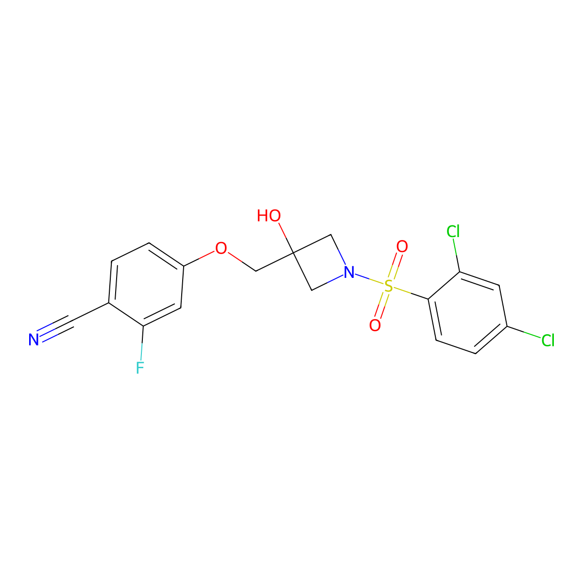4-((1-((2,4-Dichlorophenyl)sulfonyl)-3-hydroxyazetidin-3-yl)methoxy)-2-fluorobenzonitrile molecular structure, CAS 1669444-50-1